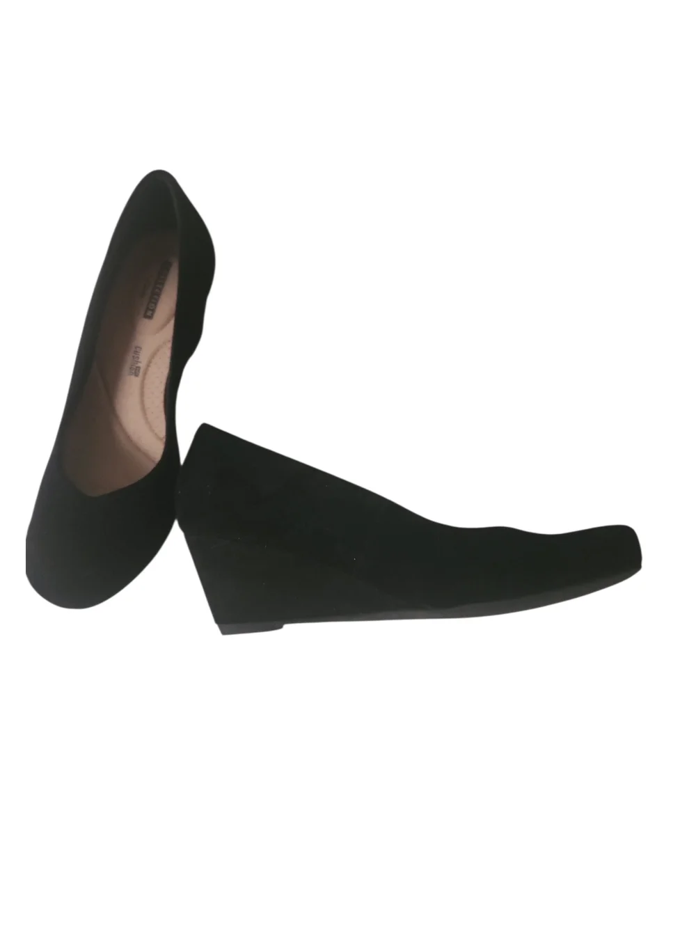 Clarks Flores Tulip Clarks Collection Black Suede Wedge OrthoLite Heel Size 9